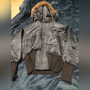 Japanese Tourist  Hooded Bomber Jacket with Fur Trim